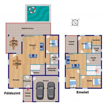 Eladó Ház 8000 Székesfehérvár A legjobb helyen, 2 nappali + 4 egész szobás, 3 fürdőszobás, duplagarázsos ház, medencével