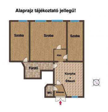 Eladó Lakás 1074 Budapest 7. kerület Klauzál utcára néző - 3 külön nyíló szoba 